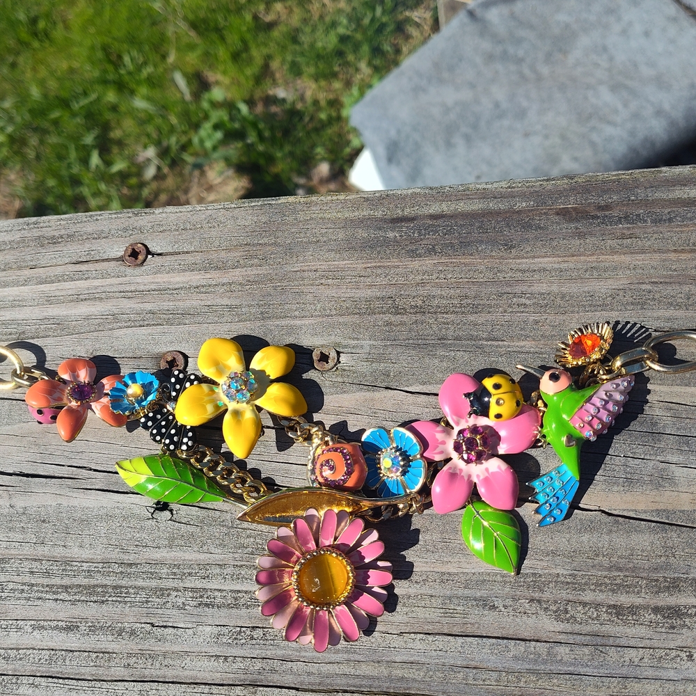 Betsey Johnson Necklace Flowers/Hummingbird/Butterfly (16"-19")